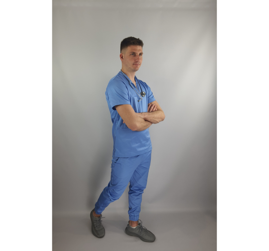 Spodnie medyczne ze ściągaczem BANGKOK błękitne